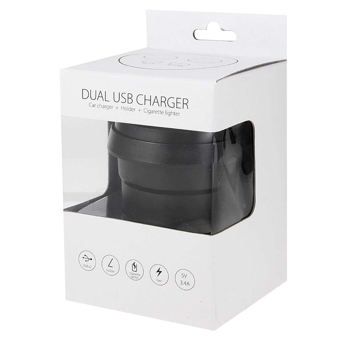5V 1A+2.4A Two USB Ports & Two Car Cigarette Lighter Socket Car Charger with Holder Function