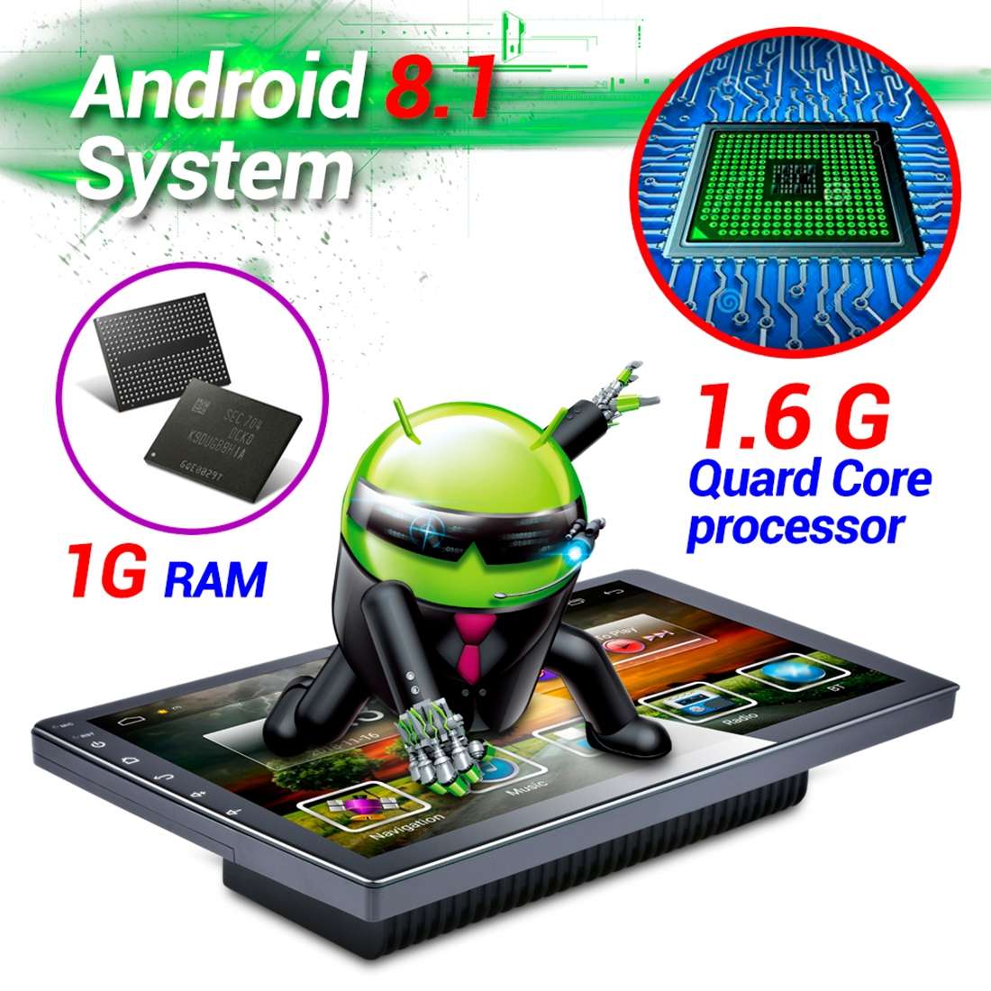 HD 10.1 inch Universal Car Android 8.1 Radio Receiver MP5 Player, Support FM & Bluetooth & TF Card &