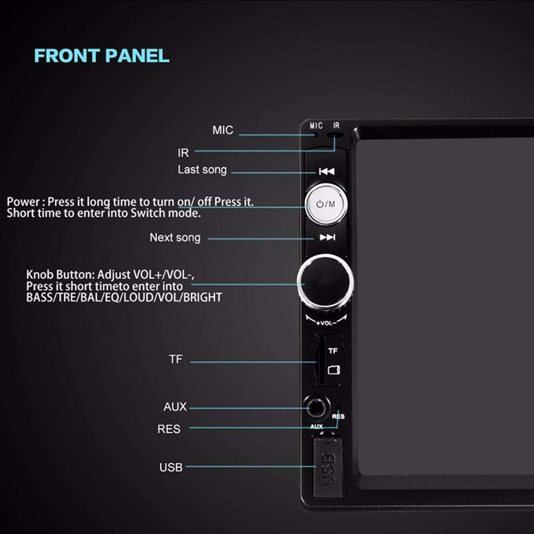 7010B HD 2 Din 7 inch Car Bluetooth Radio Receiver MP5 Player, Support FM & USB & TF Card