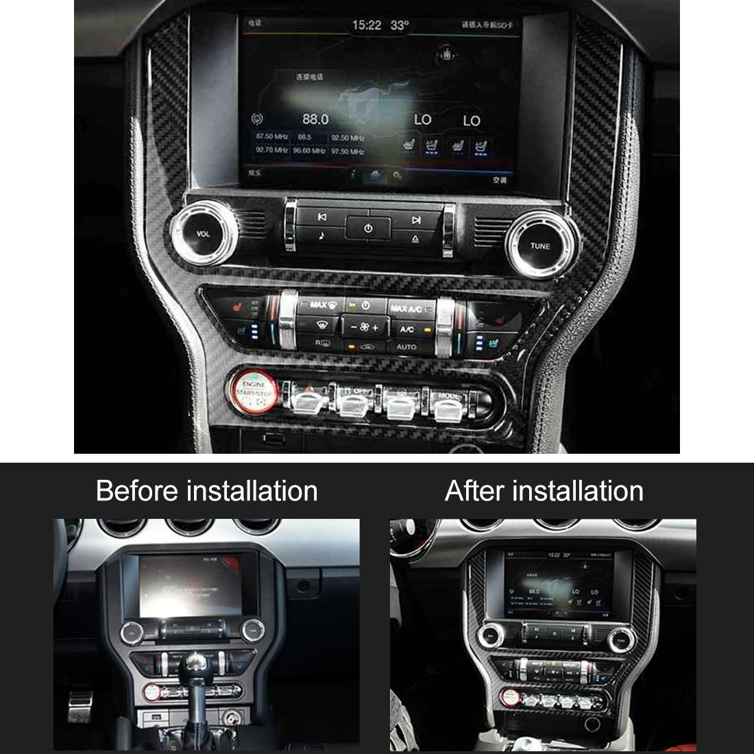 Car Central Control Panel Decorative Sticker for Ford Mustang 2015-2020