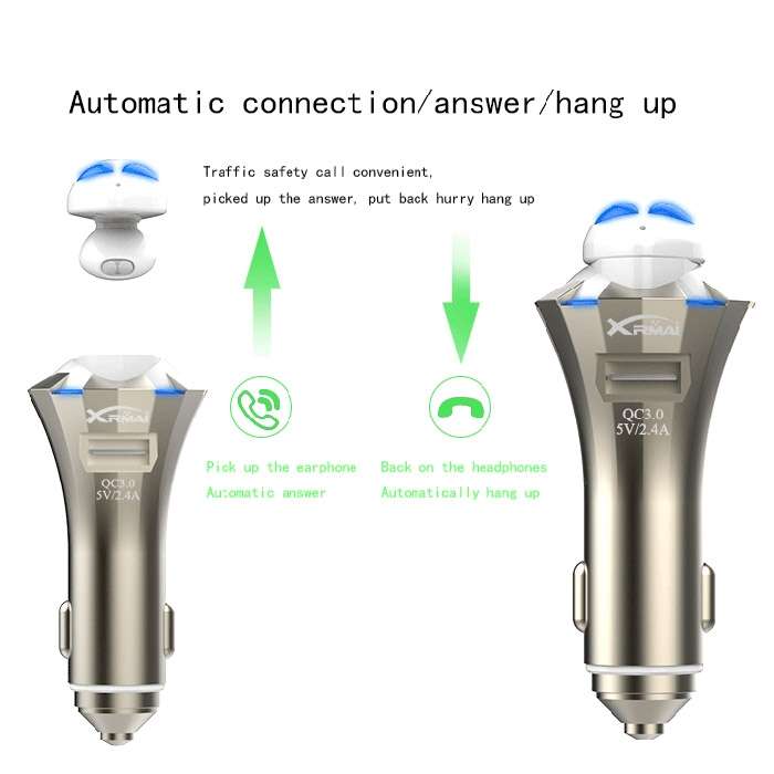 A8 3 in 1 Bluetooth Earphone & Safety Hammer & Car Charger, Support Hands-free Call & USB Quick Char