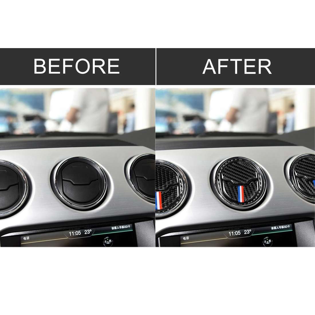 9 PCS Car USA Color Carbon Fiber Air Outlet Decorative Sticker for Ford Mustang 2015-2017