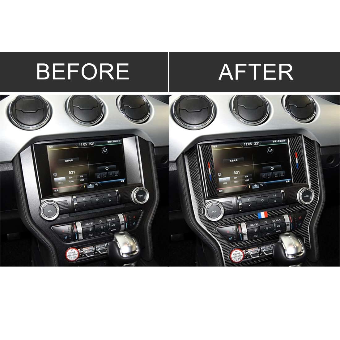 Car USA Color Carbon Fiber Central Control Panel Decorative Sticker for Ford Mustang 2015-2017