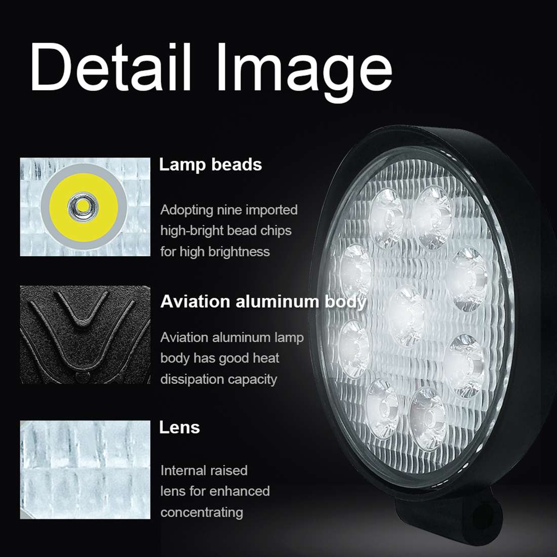 6.7W White Light Round-Shaped Waterproof Car Boat Marine Work Lights Spotlight LED Bulbs, DC 9-30V