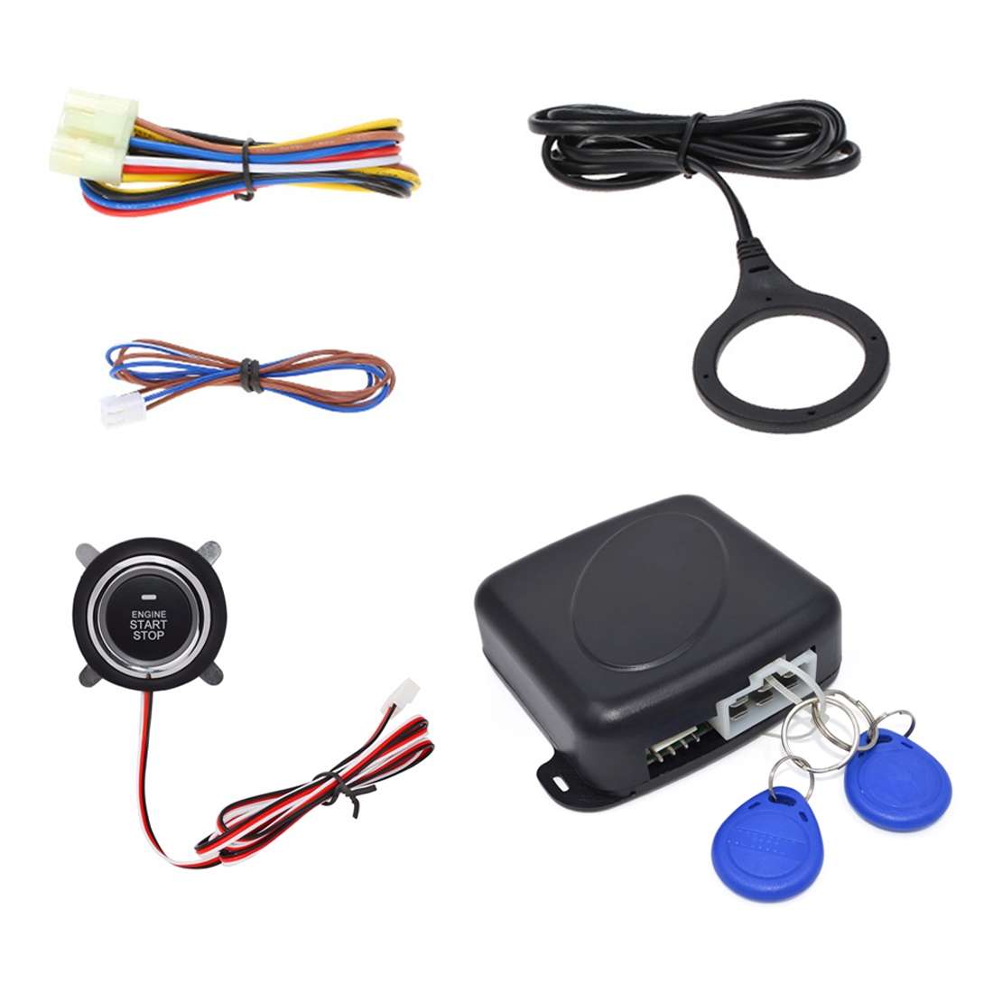 Smart Car Switch Car Engine Start Stop Switch Car Push Start Switch, with RFID Alarm System, Blue...