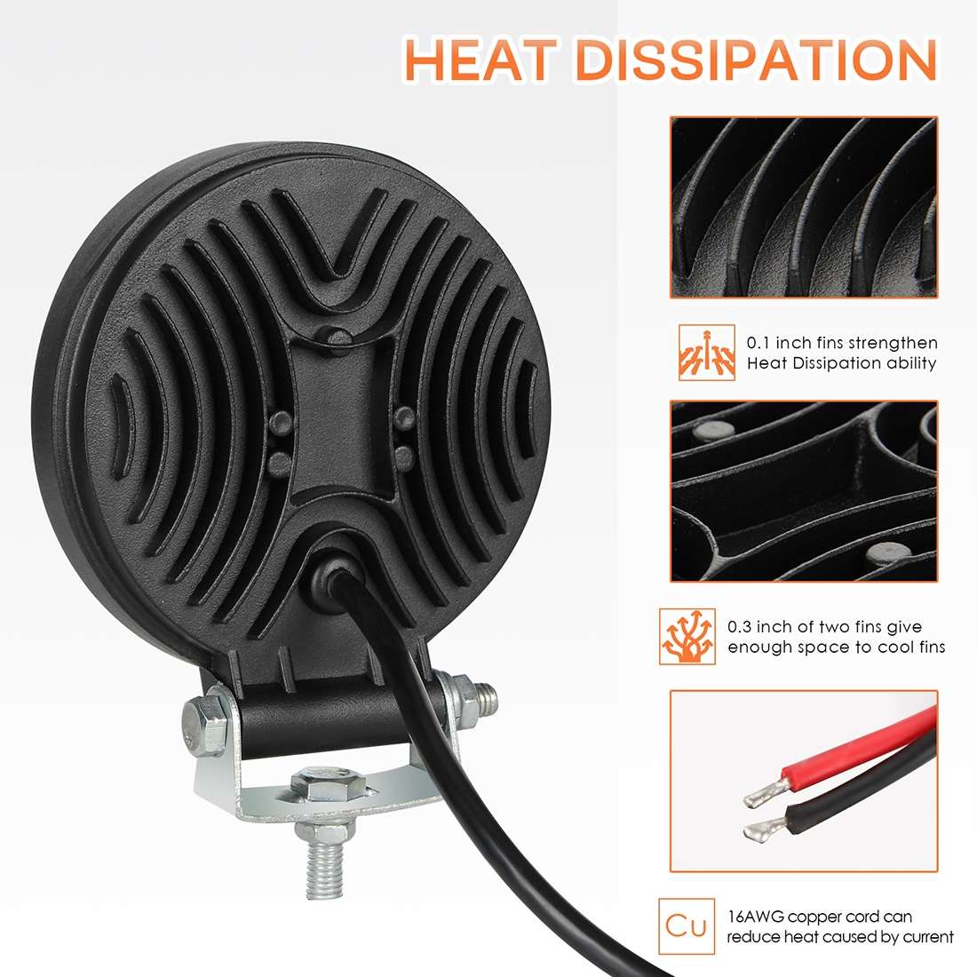 2 PCS 4 inch 15W Spot / Flood Light White Light Round-Shaped Waterproof Car SUV Work Lights Spotligh