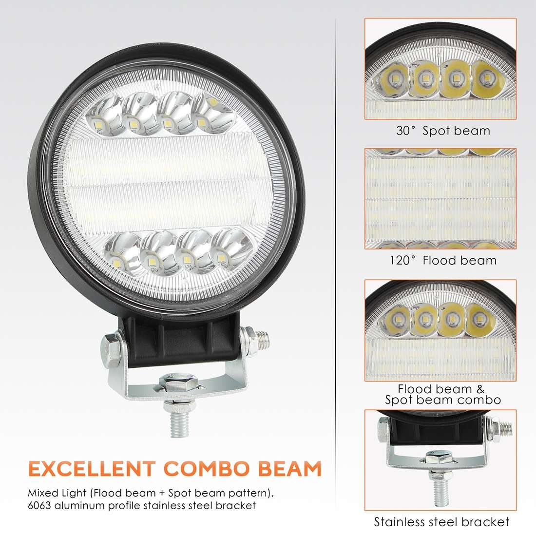 2 PCS 4 inch 15W Spot / Flood Light White Light Round-Shaped Waterproof Car SUV Work Lights Spotligh
