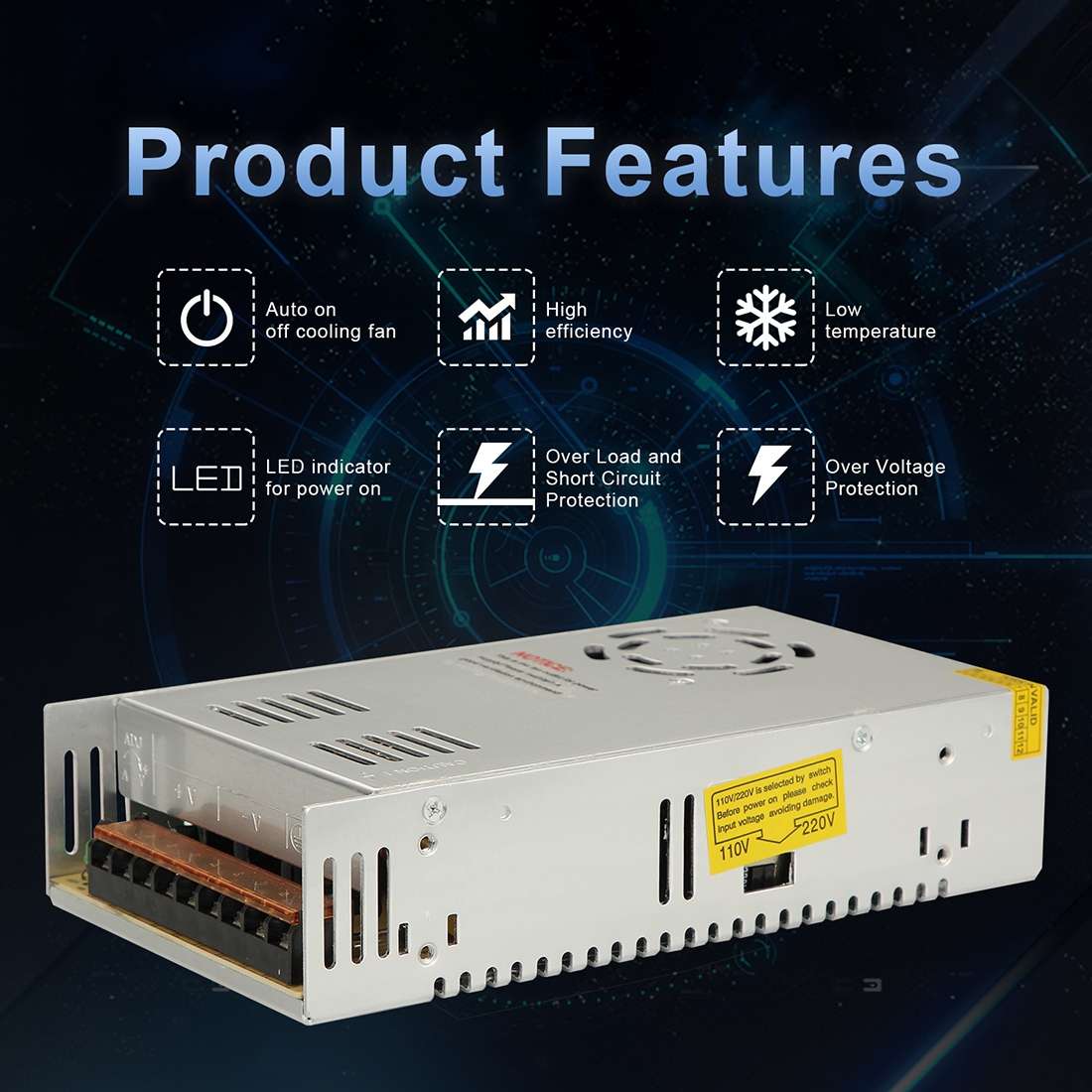 AC 220V to DC 12V 30A 360W Power Adapter AC-DC Converter Step Down Module Voltage Transformer Switch