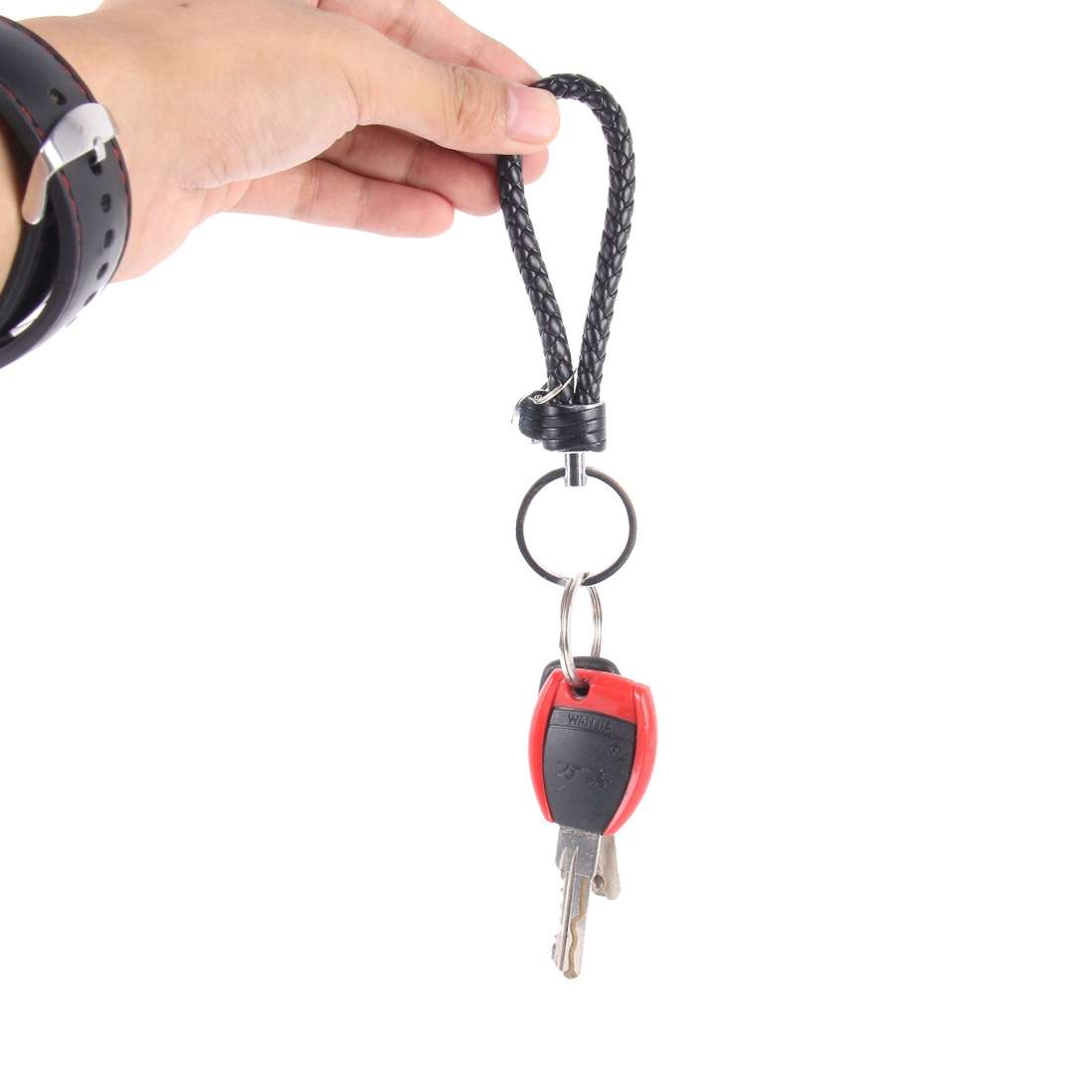 5pcs Car Key Ring Holder With Leather Strip(Black)