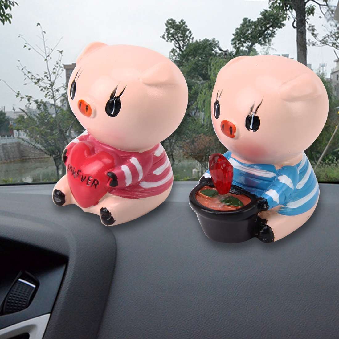 2 PCS Car Stone Lovely Pig Decorative Statues