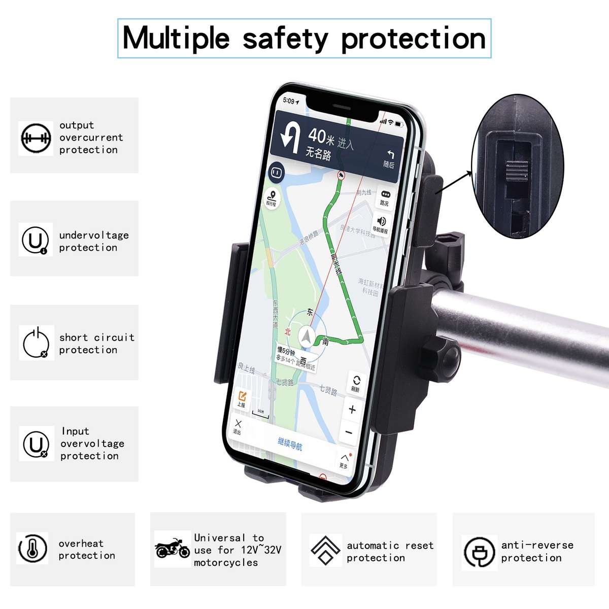 Motorcycle Phone Wireless Charger Holder Qi Fast Charging Bracket Holder