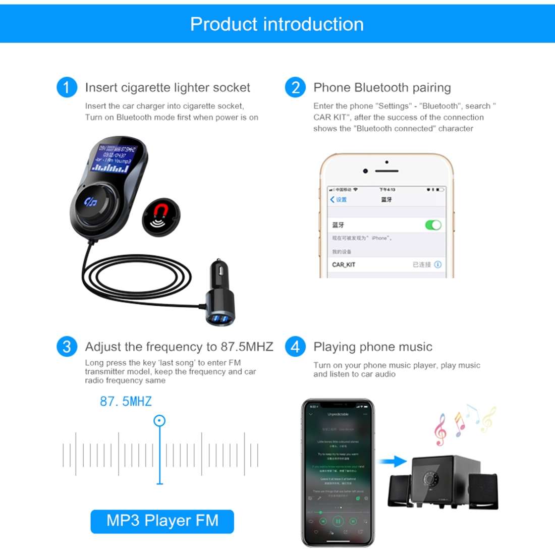 BC30 Wireless Bluetooth FM Transmitter Radio Adapter Car Charger