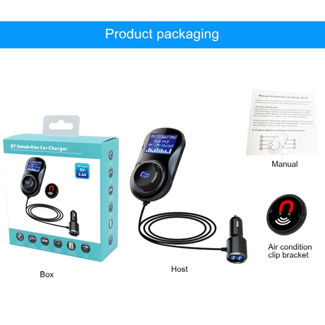 BC30 Wireless Bluetooth FM Transmitter Radio Adapter Car Charger