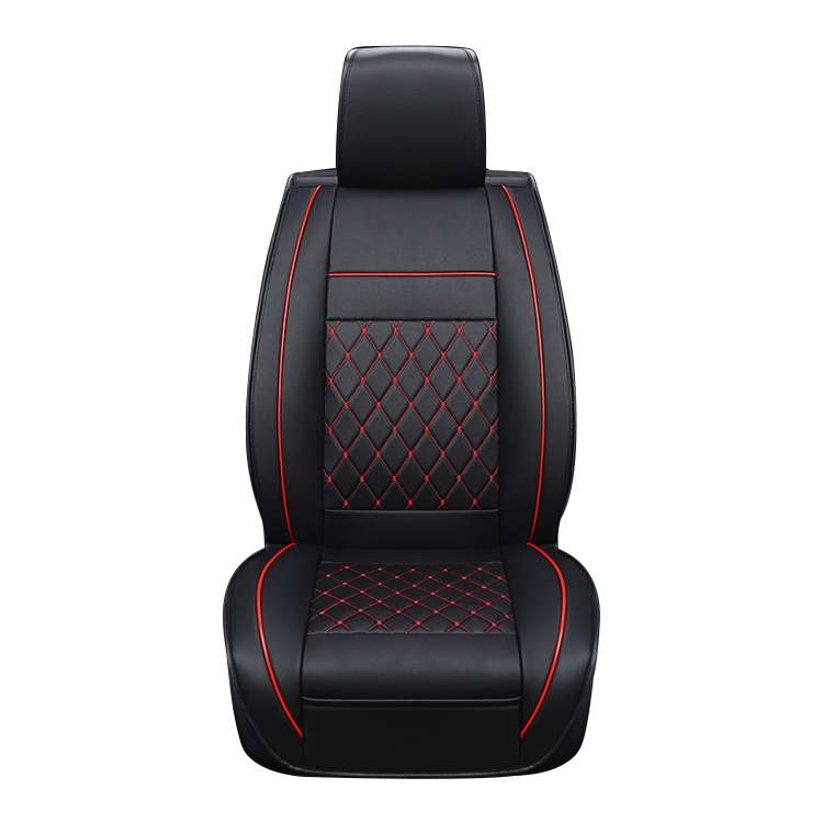 Car Leather Full Coverage Seat Cushion Cover, Standard Version, Only One Seat(Black Red)