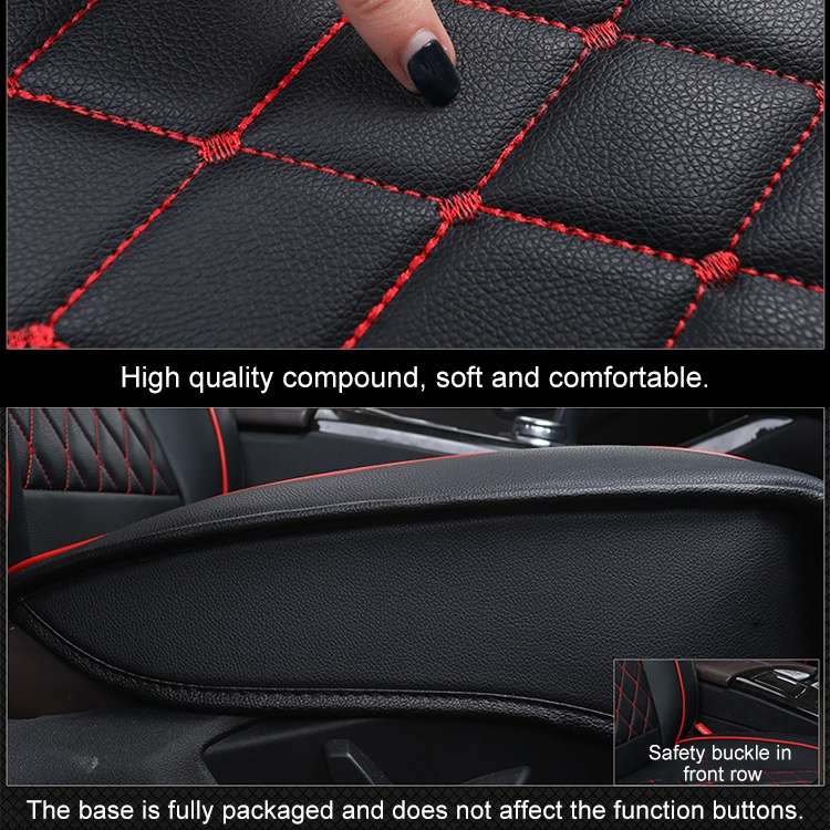 Car Leather Full Coverage Seat Cushion Cover, Luxury Version,Only One Front Seat(Black Red)
