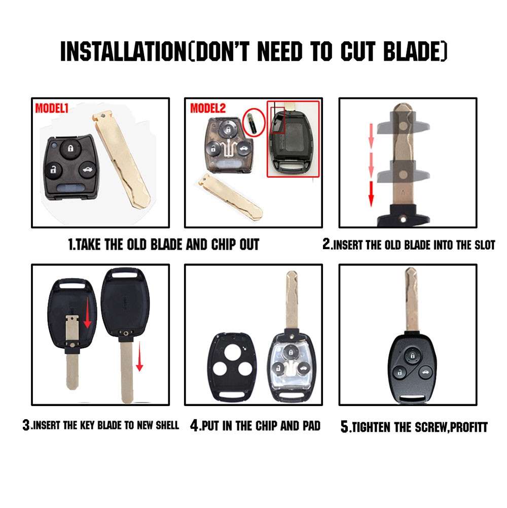 Replacement Non-embryo Car Key Case for HONDA 2 + 1 Button Car Keys, without Battery