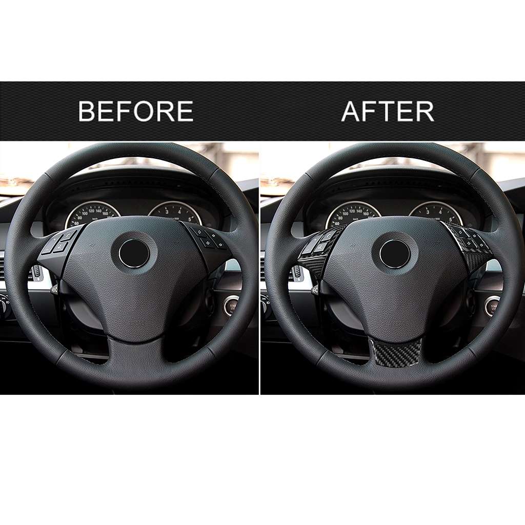 5 in 1 Car Carbon Fiber Solid Color Steering Wheel Button Decorative Sticker for BMW 5 Series E60 20