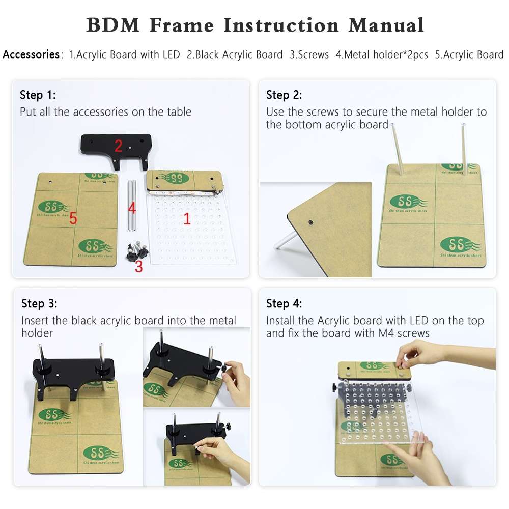 Car LED BDM Frame Holder BDM ECU Brush Test Stand with 4 Probe Pens, US Plug