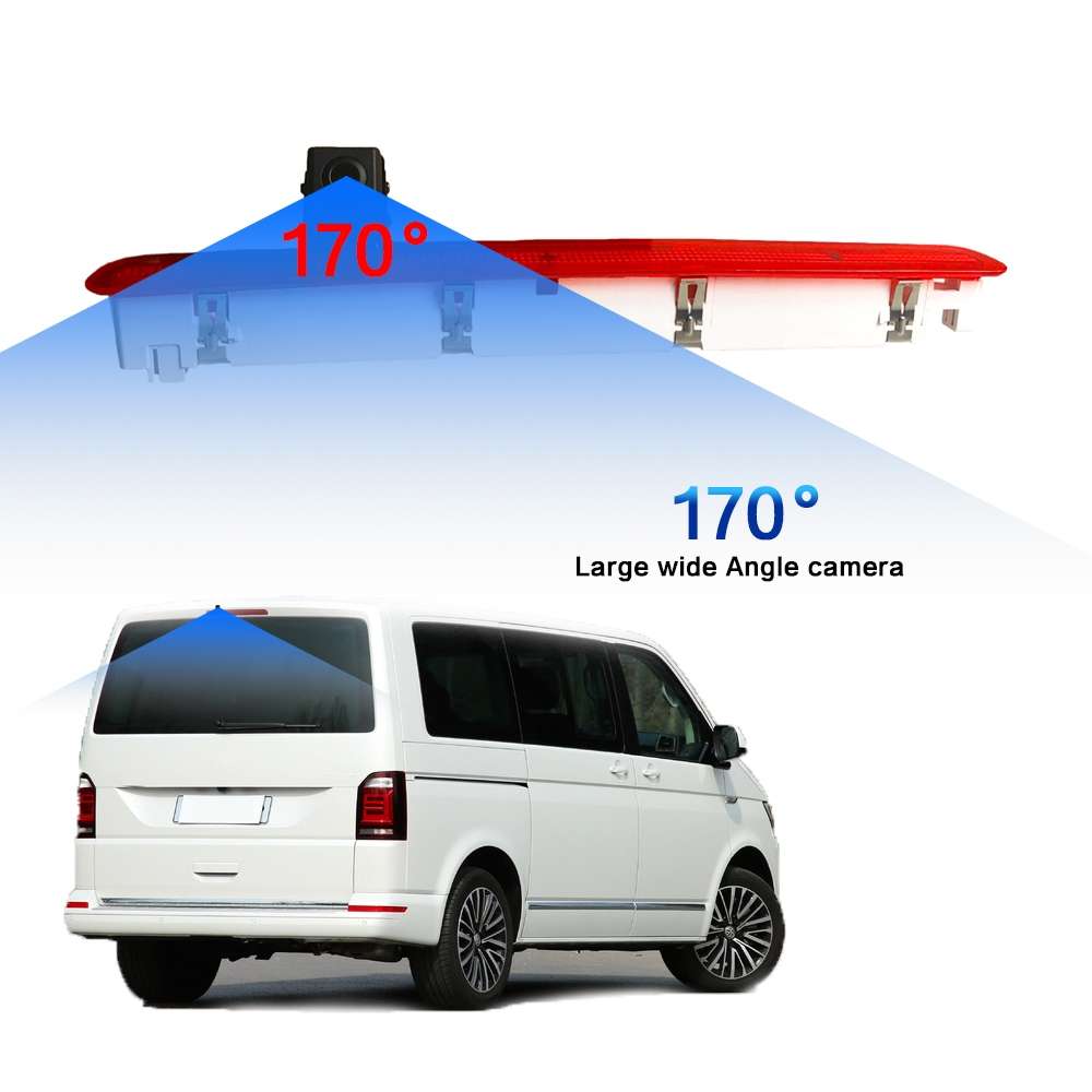 PZ473 Car Waterproof 170 Degree Brake Light View Camera + 7 inch Rearview Monitor for Volkswagen T6