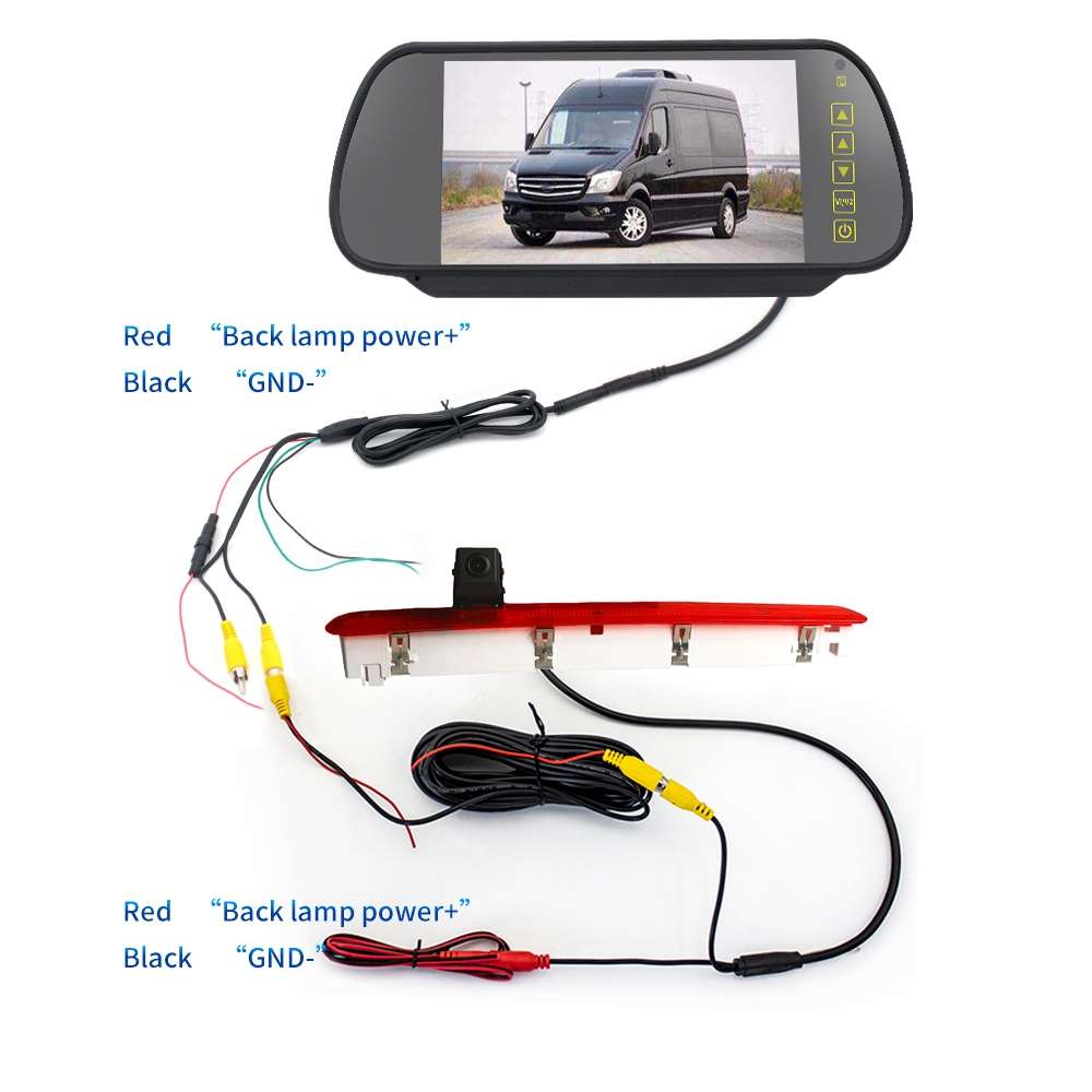 PZ473 Car Waterproof 170 Degree Brake Light View Camera + 7 inch Rearview Monitor for Volkswagen T6