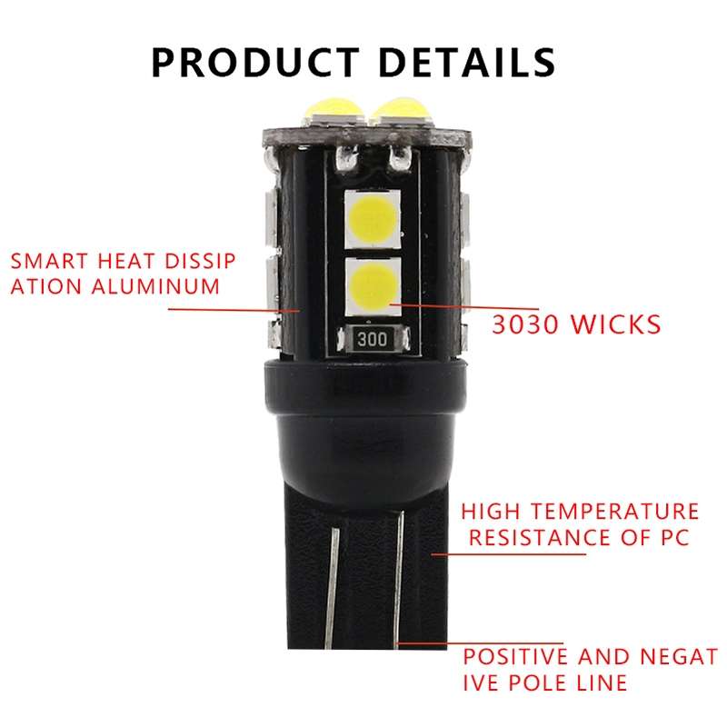 10 PCS T10/168/194 DC12V / 1W / 6000K / 60LM Car Decoding Clearance Lights with 12LEDs SMD-3030 Lamp