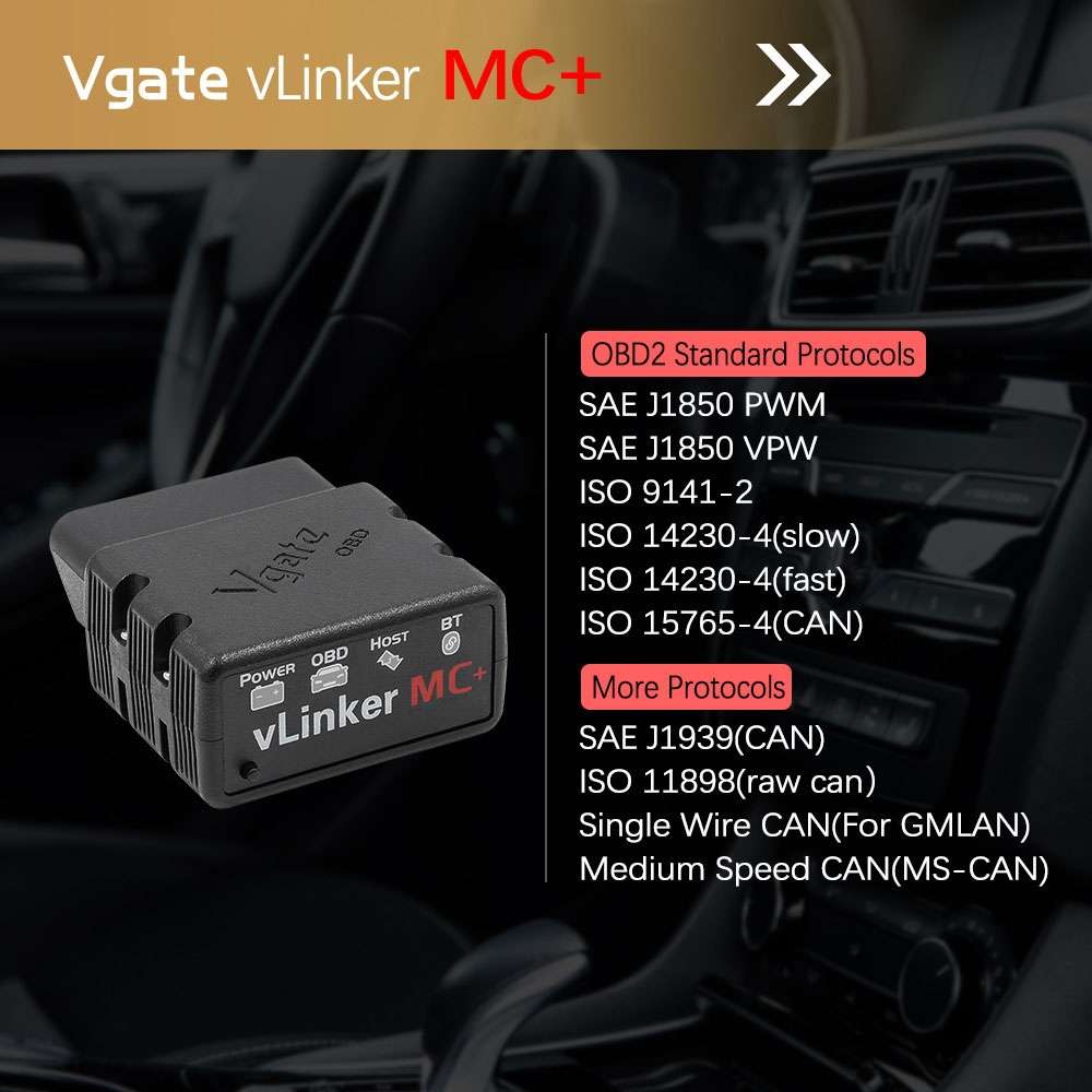 Vgate VLINKER MC+ V2.2 Bluetooth 4.0 Car OBD Fault Diagnosis Detector
