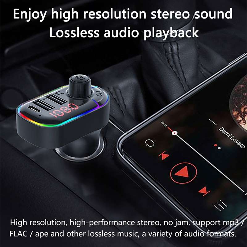 C12 Multifunctional Car Dual USB Charger Bluetooth FM Transmitter with Atmosphere Light