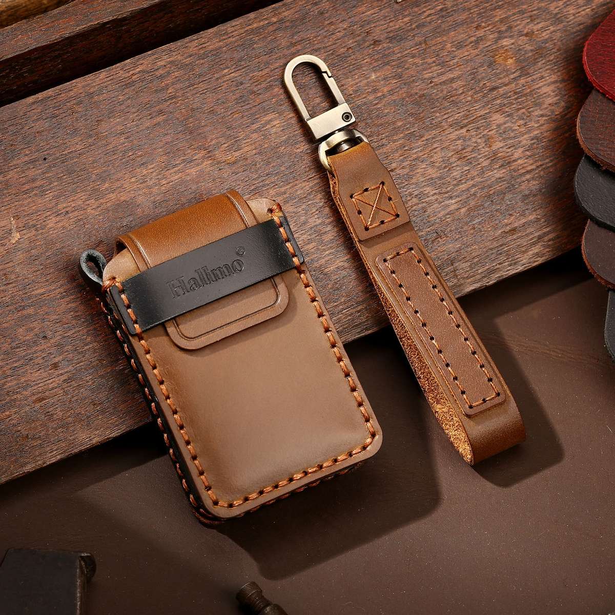 Hallmo Car Cowhide Leather Key Protective Cover Key Case for Volvo 6-button(Black)