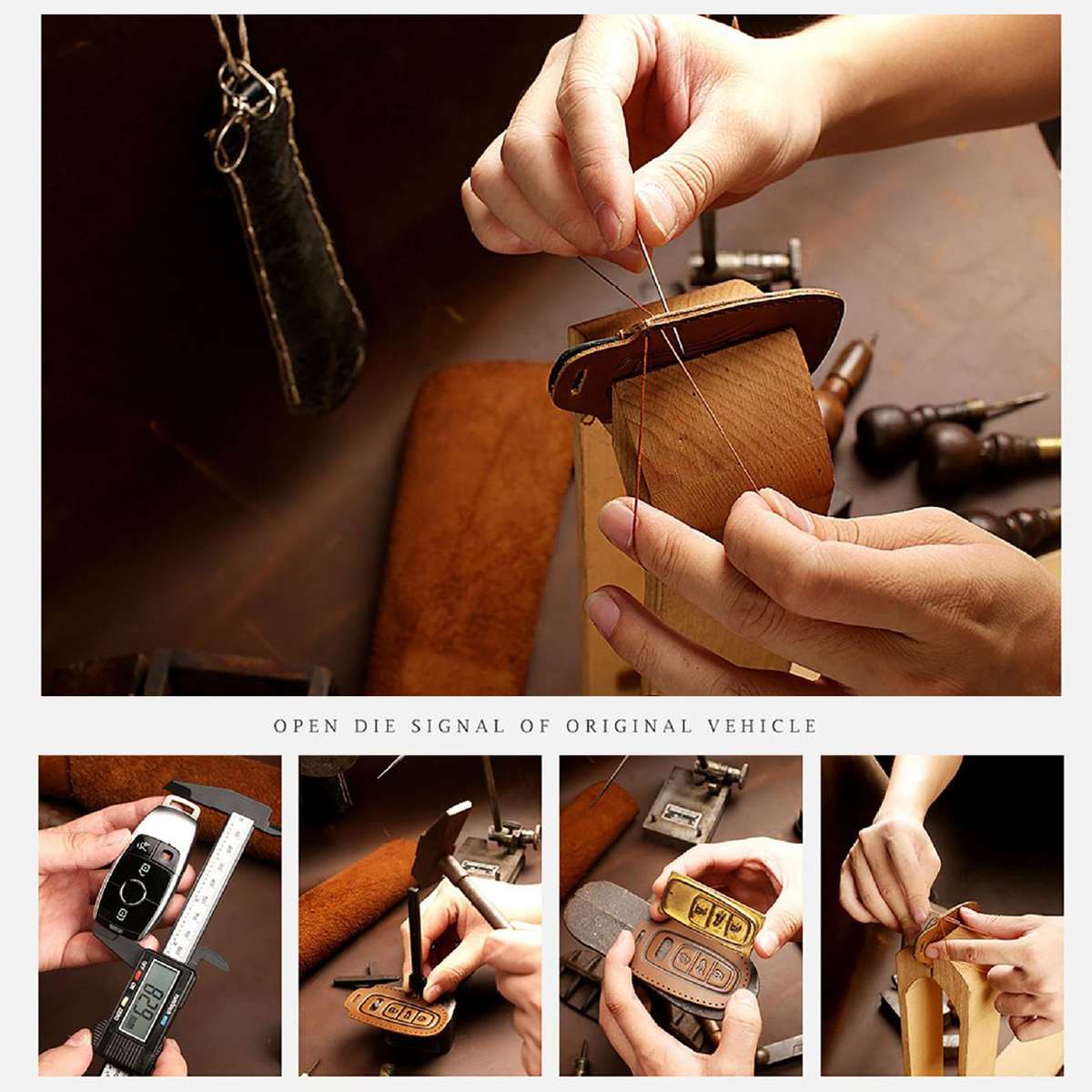 Hallmo Car Cowhide Leather Key Protective Cover Key Case for Volvo 6-button(Black)