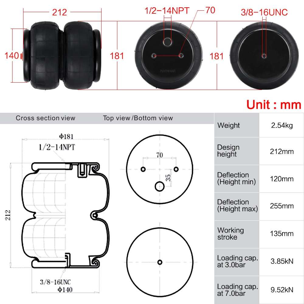 Car Airbag 1/2 inch NPT Single Port 2600LB Air Suspension Kit