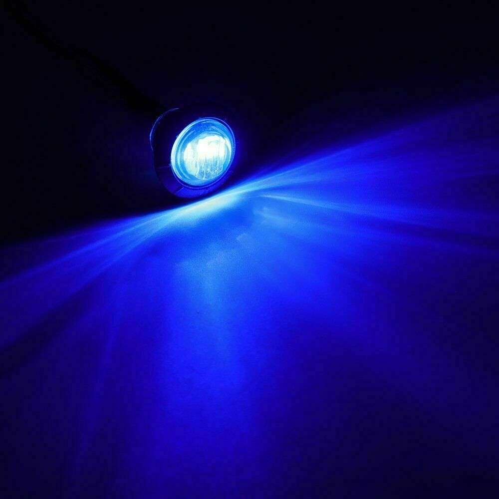 10 PCS MK-118 3/4 inch Metal Frame Car / Truck 3LEDs Side Marker Indicator Lights ... (Blue Light)