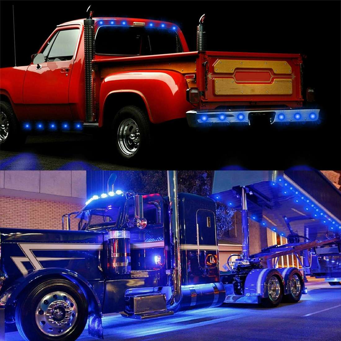 10 PCS MK-118 3/4 inch Metal Frame Car / Truck 3LEDs Side Marker Indicator Lights ... (Blue Light)