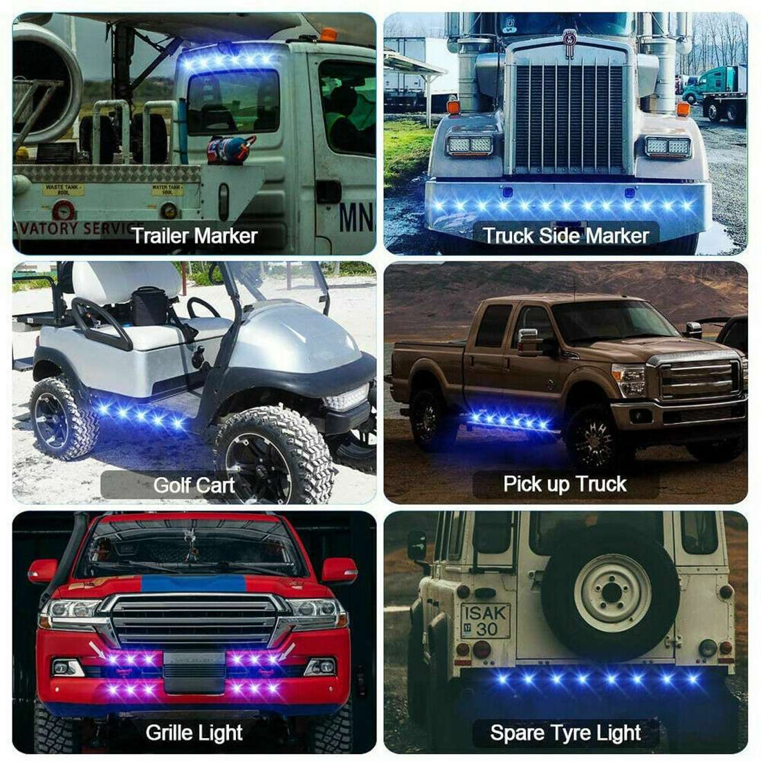 10 PCS MK-118 3/4 inch Metal Frame Car / Truck 3LEDs Side Marker Indicator Lights ... (Blue Light)