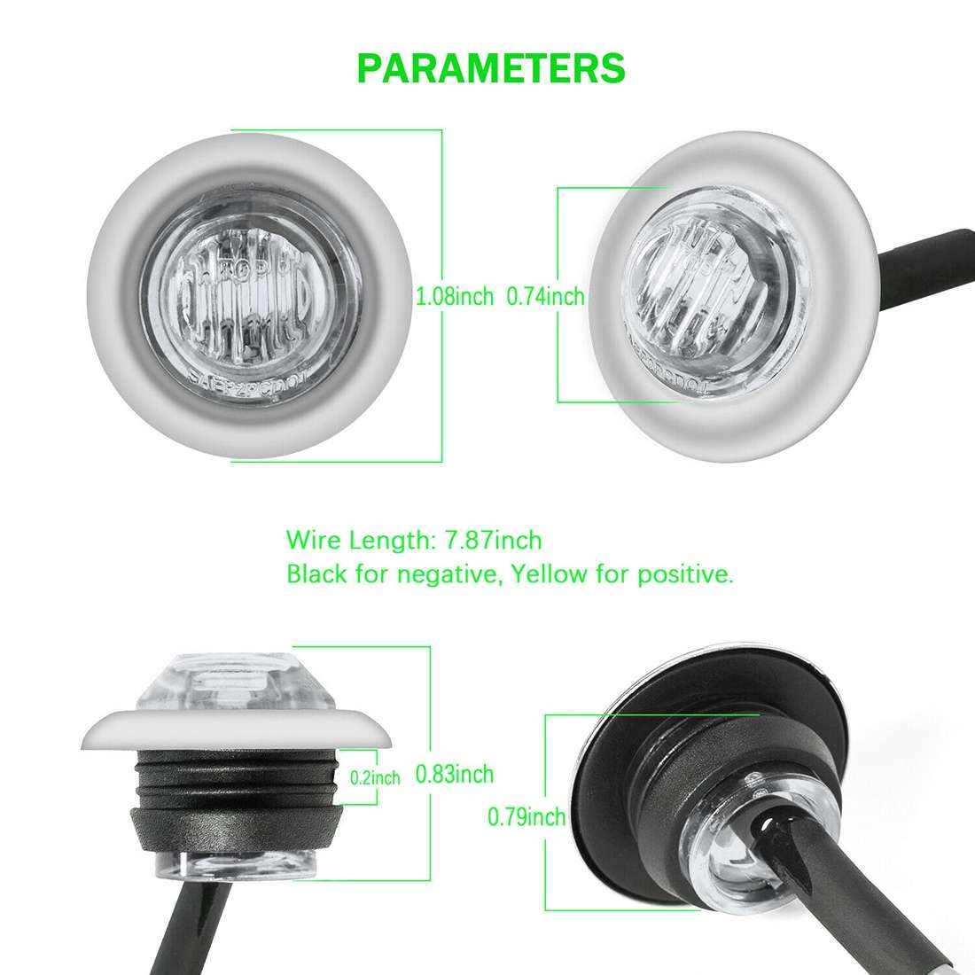 10 PCS MK-118 3/4 inch Metal Frame Car / Truck 3LEDs Side Marker Indicator Light ... (White Light)