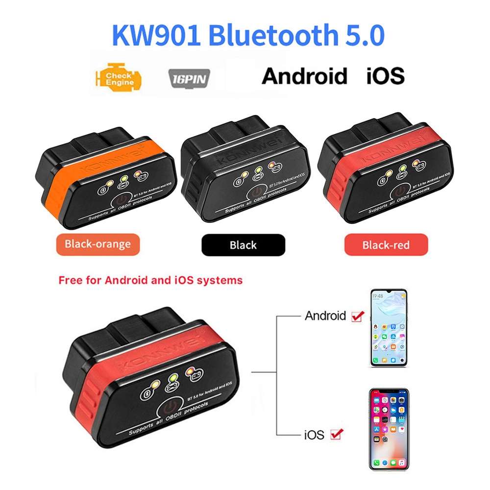 KONNWEI KW901 Android Phone OBD2 Car Bluetooth 5.0 Diagnostic Scan Tools(Black)