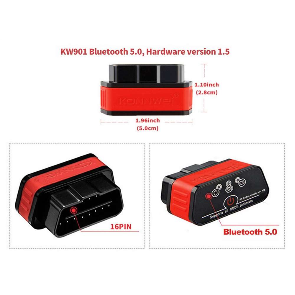 KONNWEI KW901 Android Phone OBD2 Car Bluetooth 5.0 Diagnostic Scan Tools(Black)