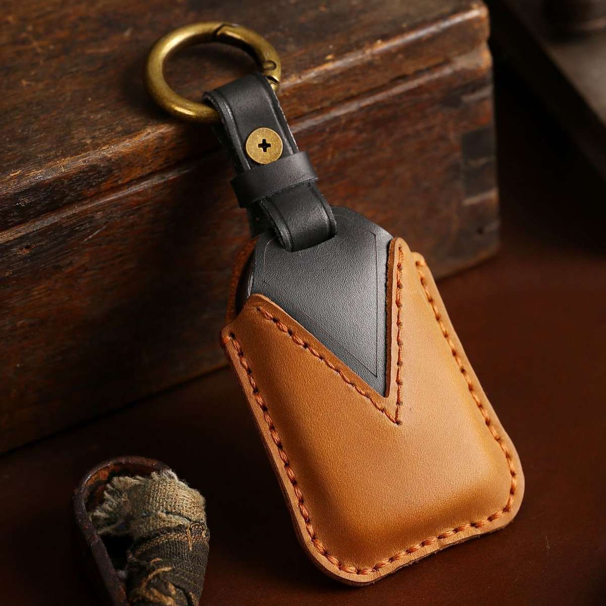 For Honda Car Cowhide Leather Key Protective Cover Key Case, Three Keys Tailgate Version (Blue)