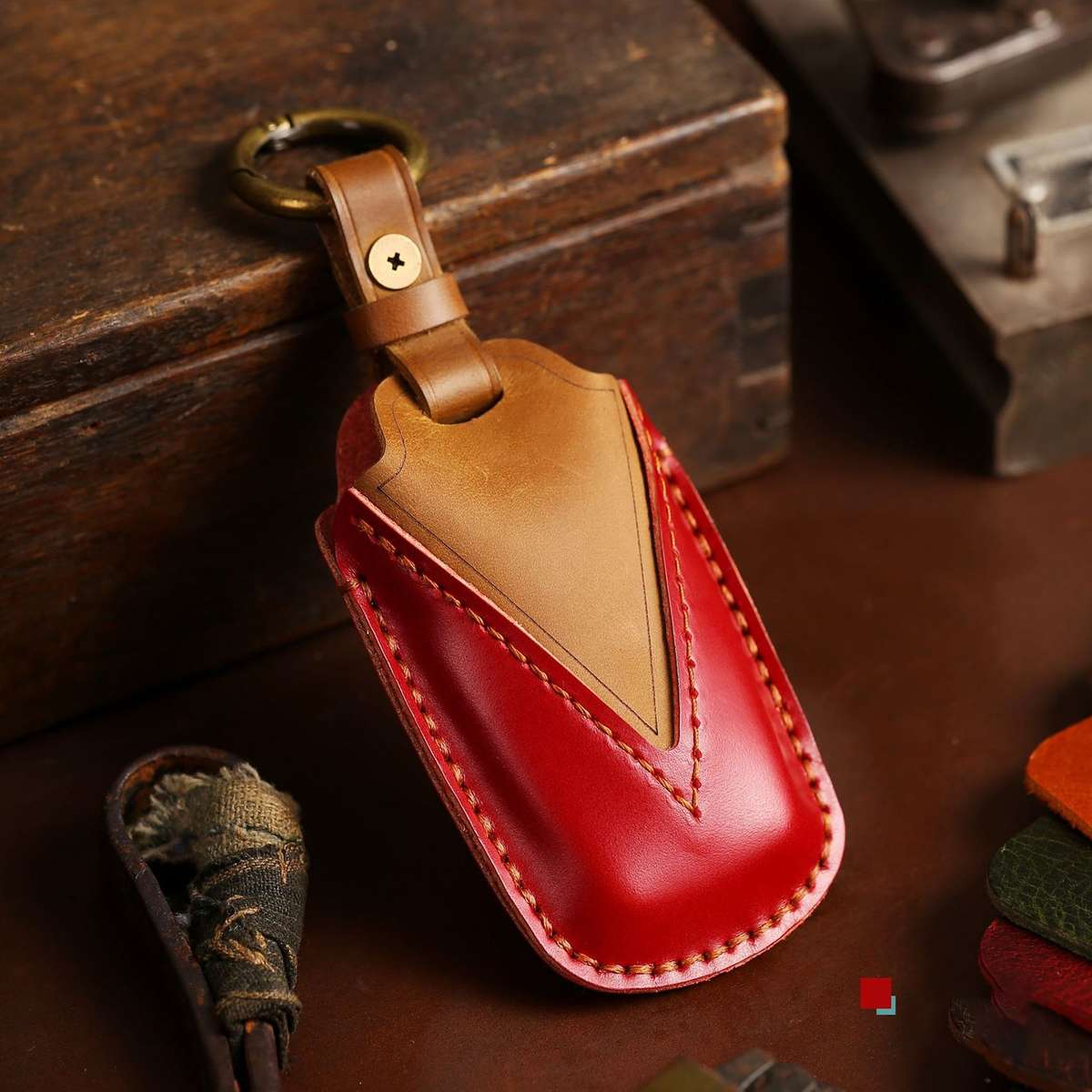 For Toyota Car Cowhide Leather Key Protective Cover Key Case, Two Keys Version(Blue)