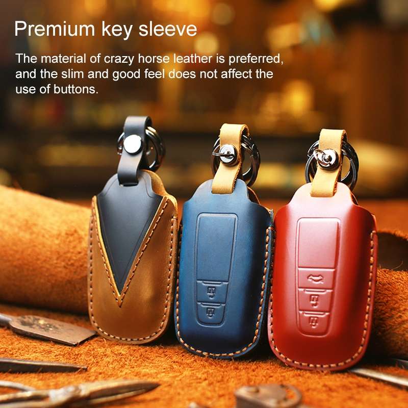 For Toyota Car Cowhide Leather Key Protective Cover Key Case, Two Keys Version(Blue)