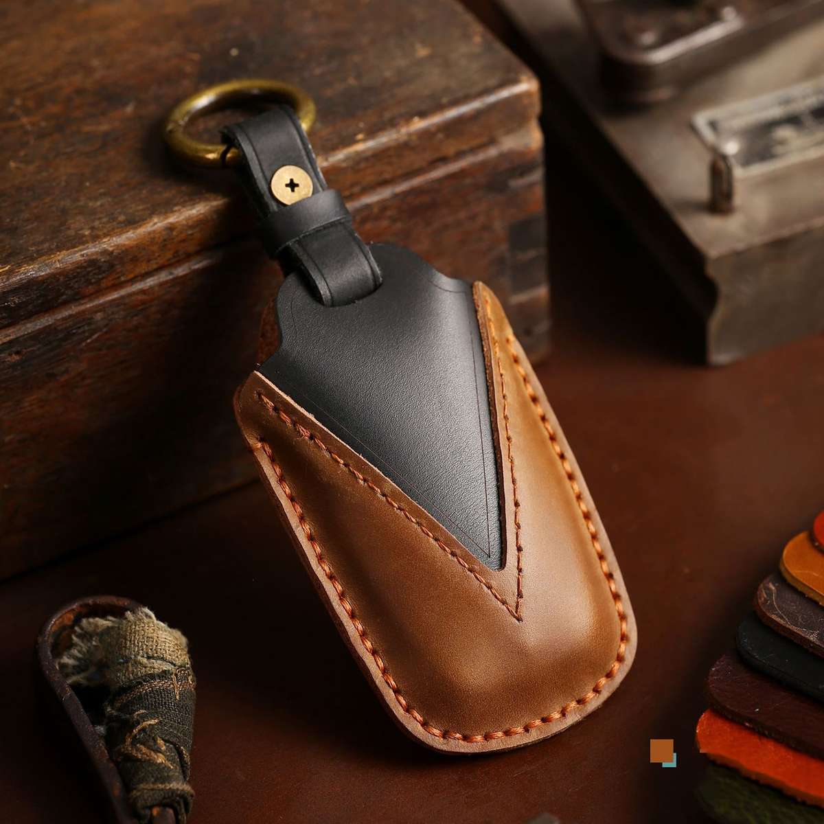 For Toyota Car Cowhide Leather Key Protective Cover Key Case, Two Keys Version(Blue)