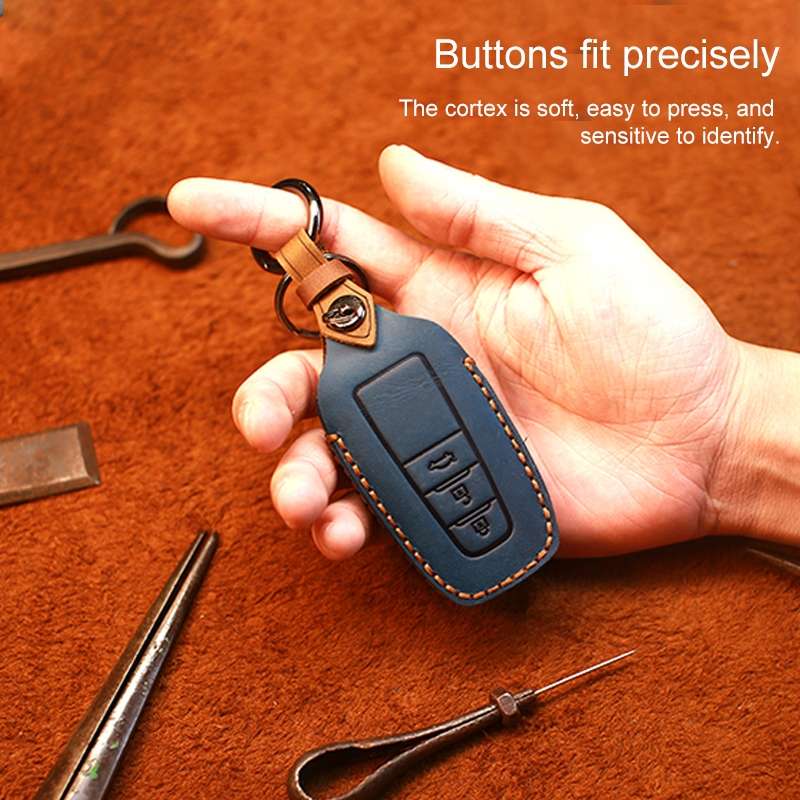 For Toyota Car Cowhide Leather Key Protective Cover Key Case, Two Keys Version(Blue)
