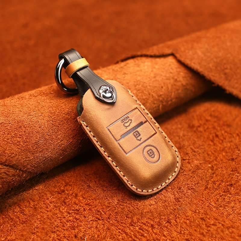 For Kia Old Style Car Cowhide Leather Key Protective Cover Key Case (Blue)