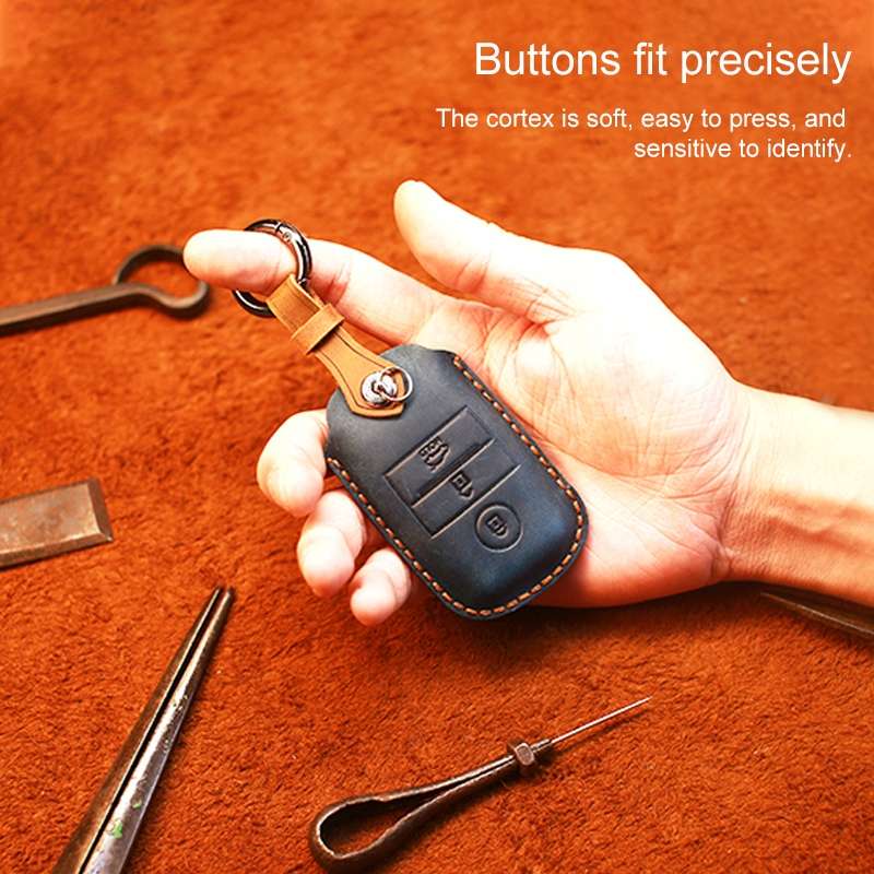 For Kia Old Style Car Cowhide Leather Key Protective Cover Key Case (Blue)