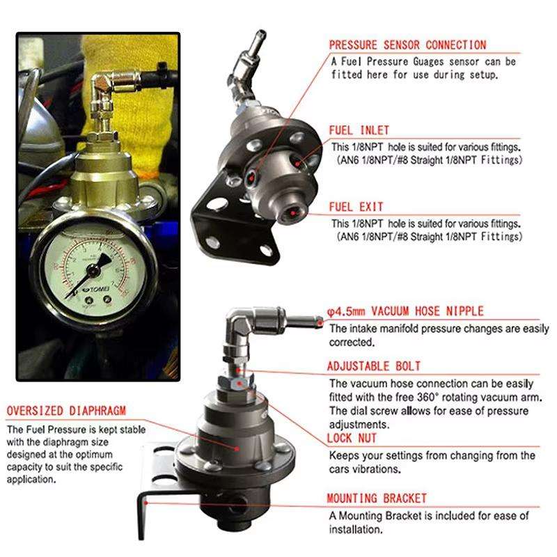 Car Modified Adjustable Fuel Pressure Regulator with Pressure Gauge