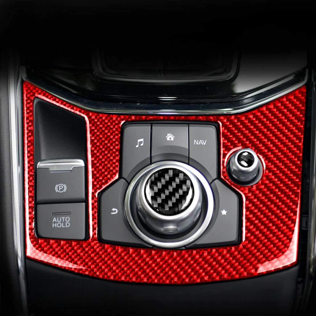 Car Carbon Fiber Handbrake Panel Decorative Sticker for Mazda CX-5 2017-2018, Left Drive (Red)