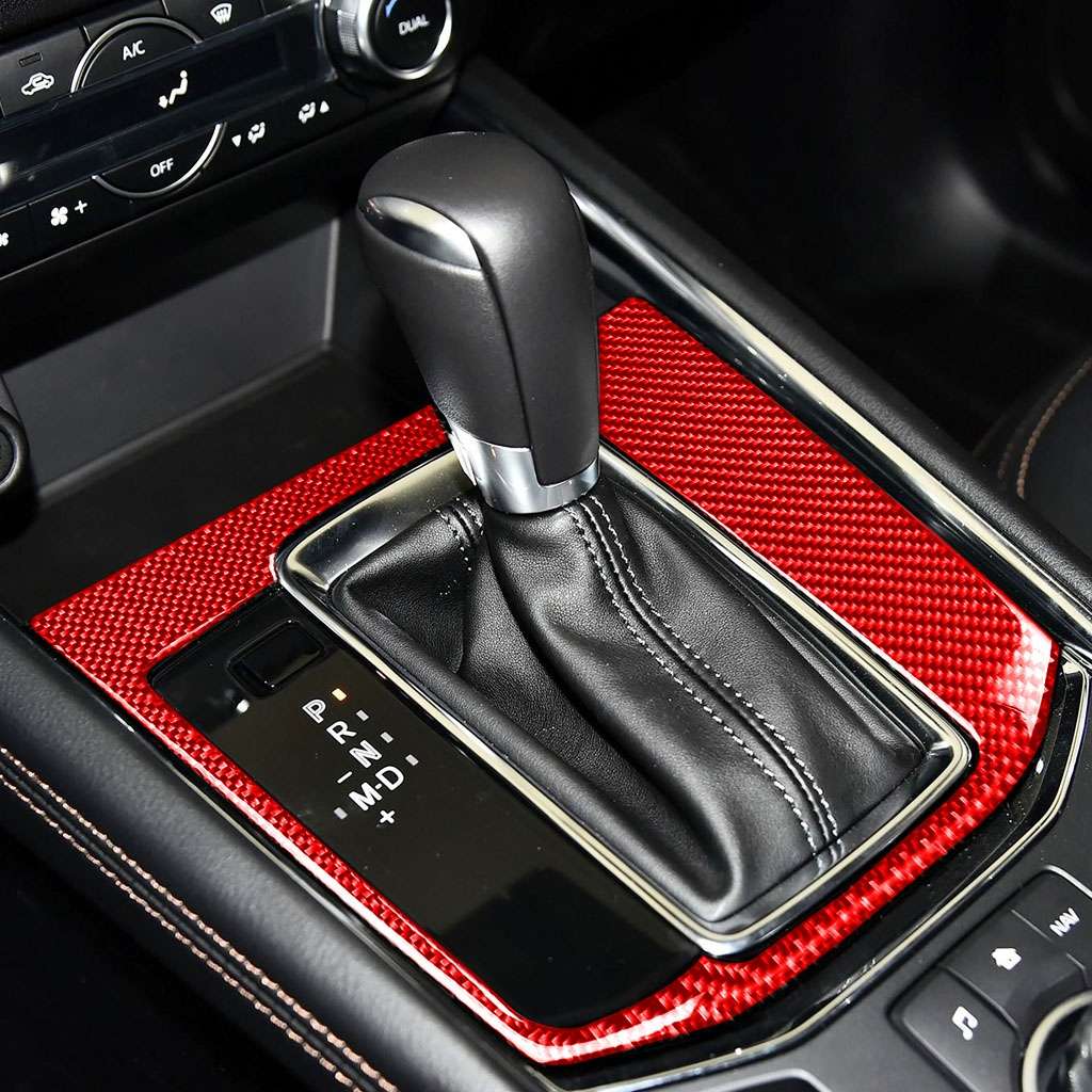 Car Carbon Fiber Gear Panel Decorative Sticker for Mazda CX-5 2017-2018, Left Drive (Red)