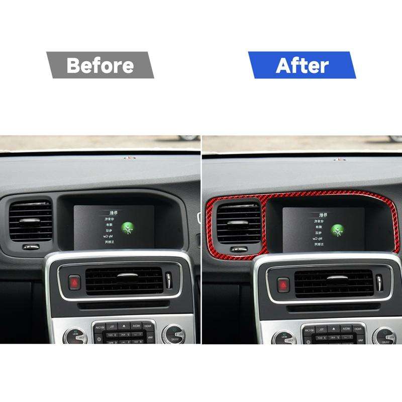 Car Carbon Fiber Navigation Frame Decorative Sticker for Volvo V60 2010-2017, Right Drive(Red)
