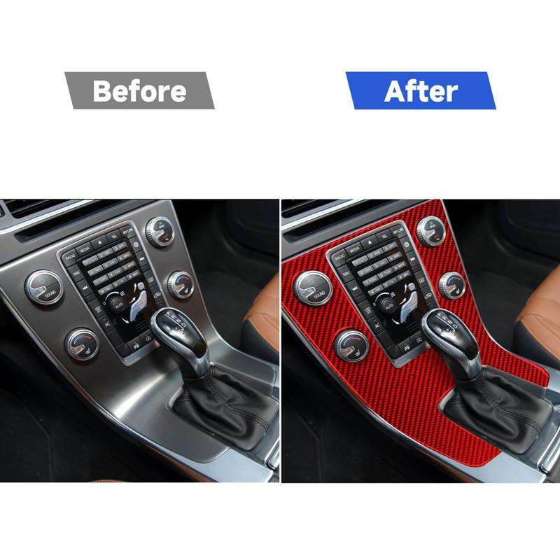 Car Carbon Fiber Central Control Panel Decorative Sticker for Volvo V60 2010-2017, Left Drive(Red)