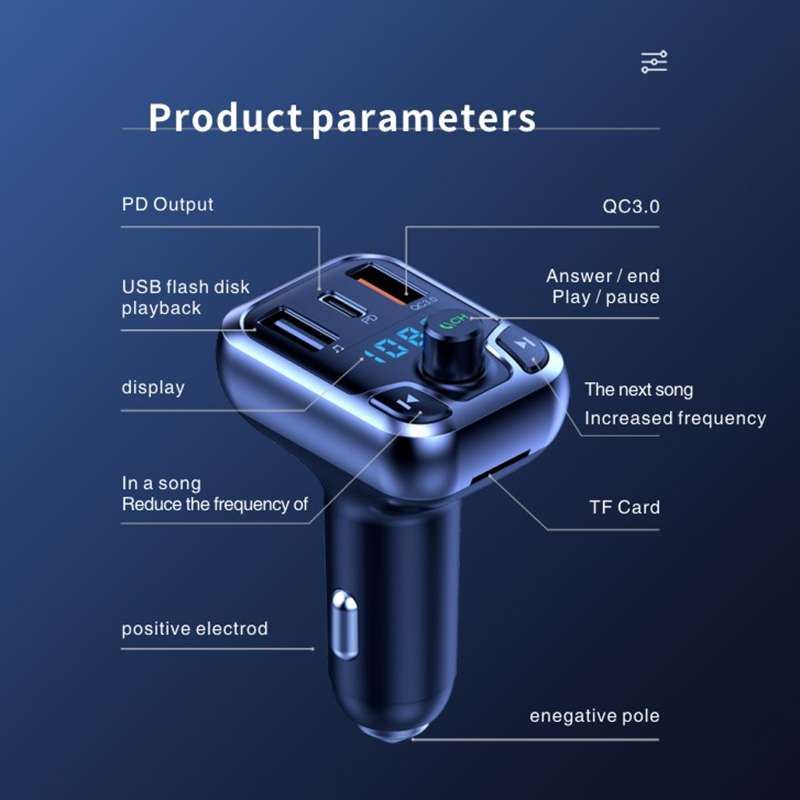 Car QC3.0 Fast Charge Bluetooth 5.0 MP3 Player FM Transmitter