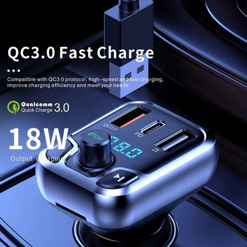 Car QC3.0 Fast Charge Bluetooth 5.0 MP3 Player FM Transmitter